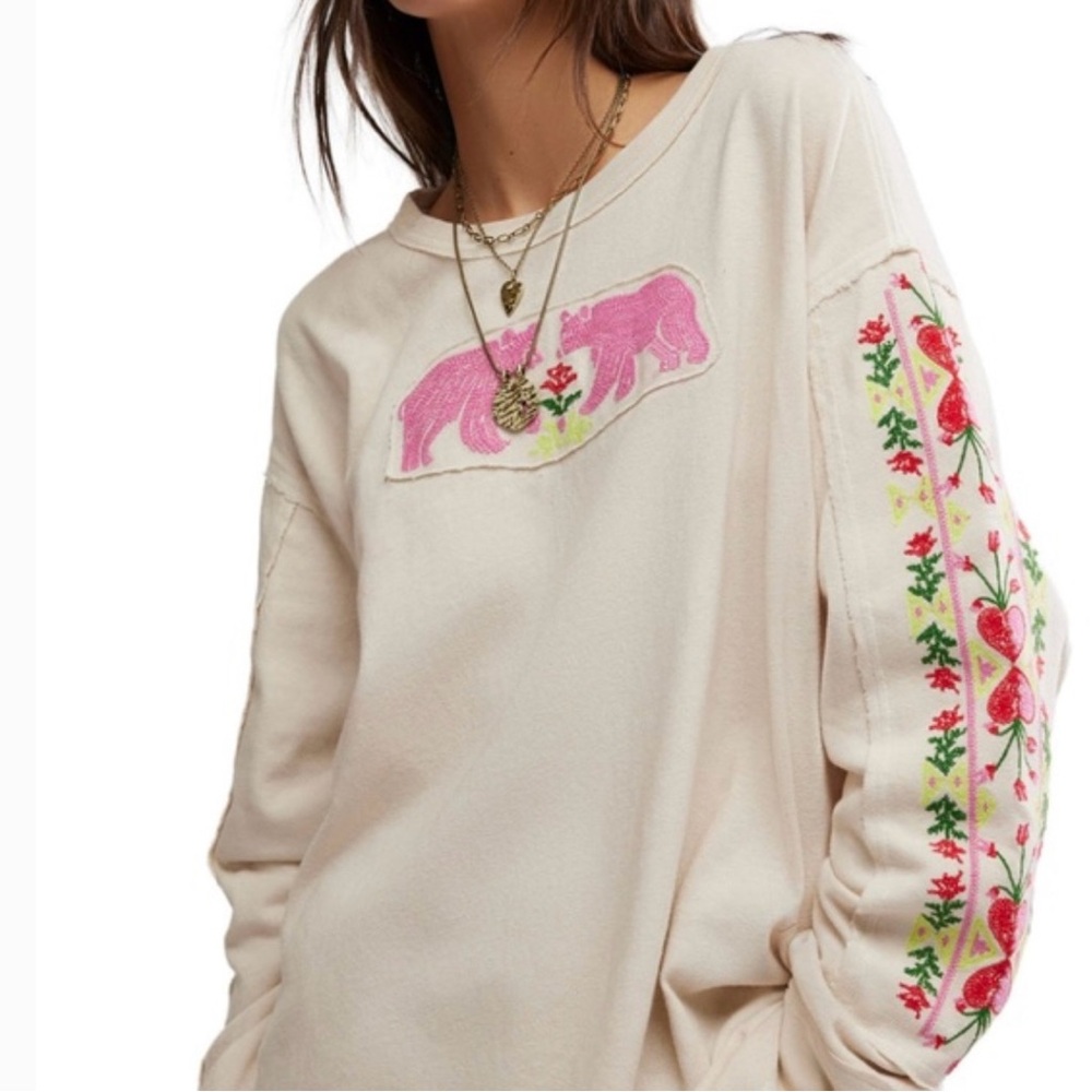 We The Free All My Heart Embroidered Long Sleeve Tee T-Shirt, XS